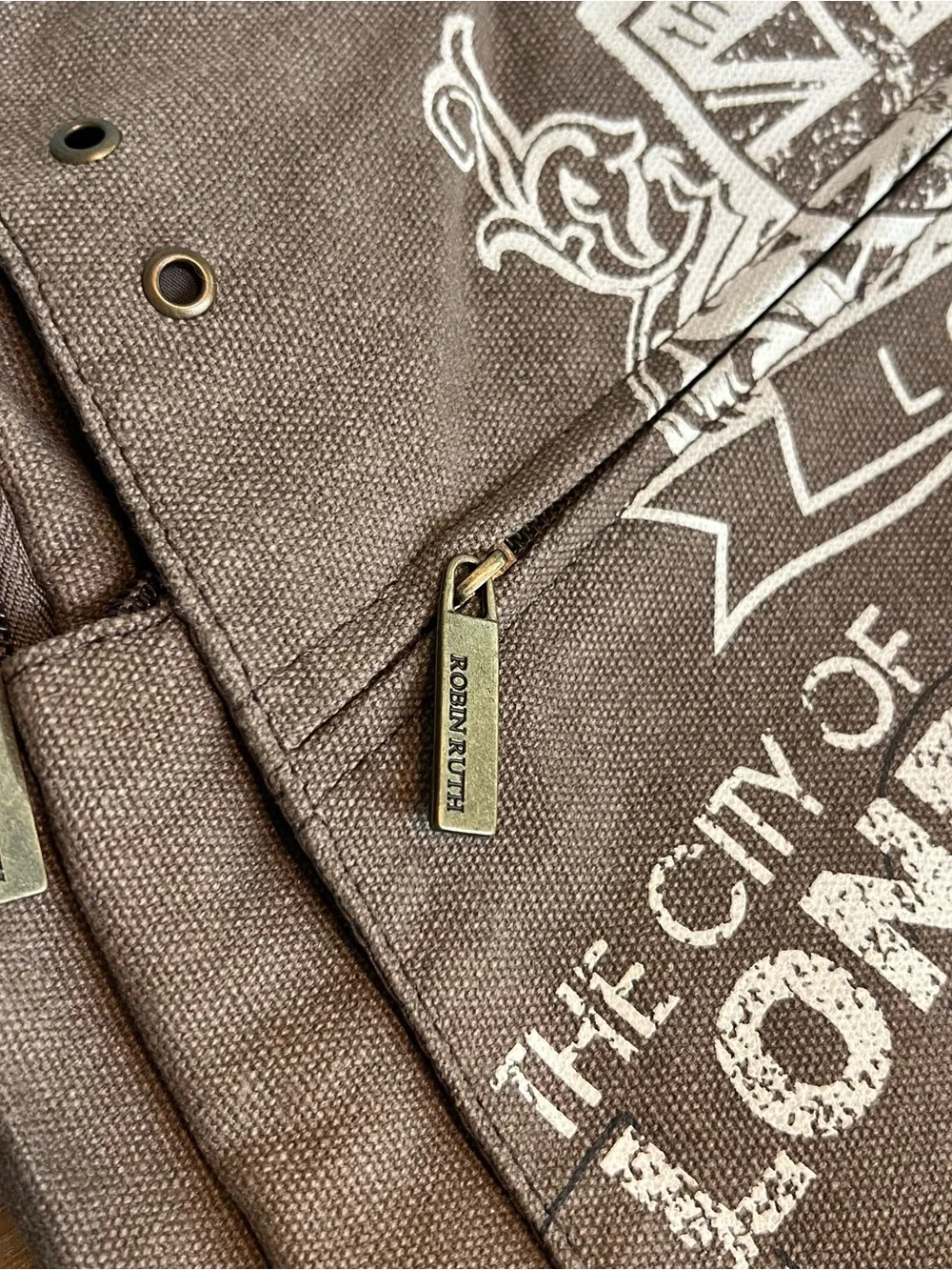 London Print Brown Canvas Crossbody Bag for Men